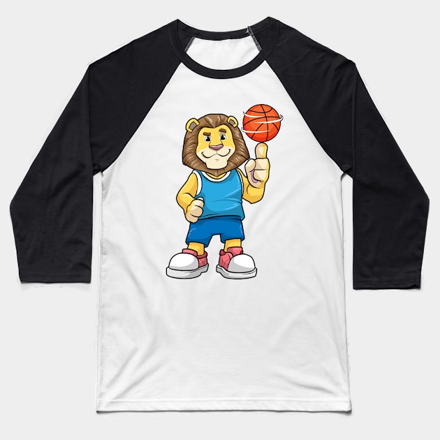 Lion as Basketball player with Basketball Baseball T-Shirt by Markus Schnabel